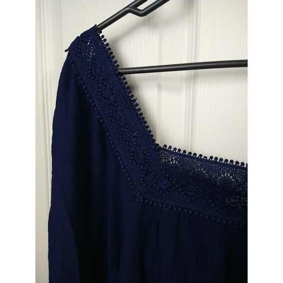 Retrology Blouse Woman L Blue Boho Chic Lagenlook Semi Sheer Balloon Ruffle... - Picture 2 of 8